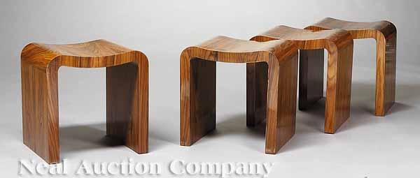 Appraisal: A Set of Four Moderne Rosewood Stools plank sides and