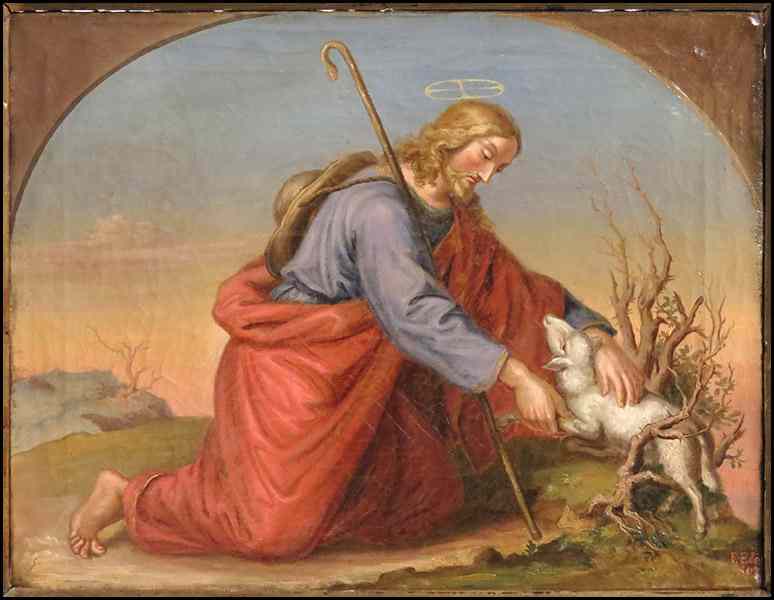 Appraisal: F EDER TH CENTURY CHRIST THE SHEPHERD Oil on canvas