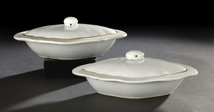 Appraisal: Unusual Pair of Undecorated Shaped and Covered Entree Dishes th