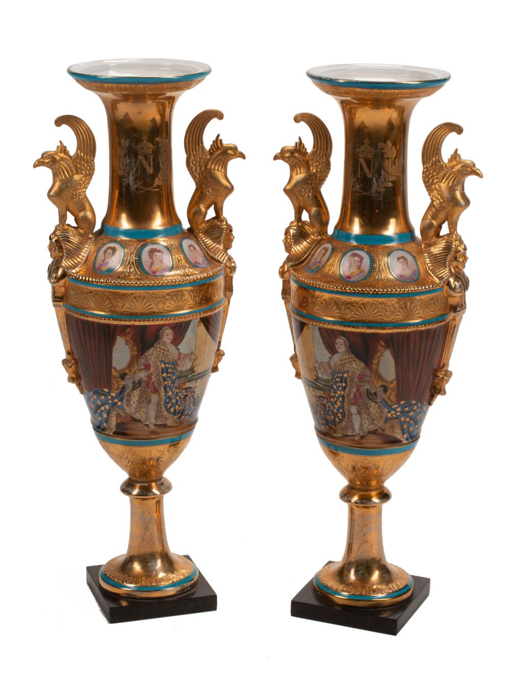 Appraisal: Pair of Paris Polychrome and Parcel Gilt Porcelain Vases bleu