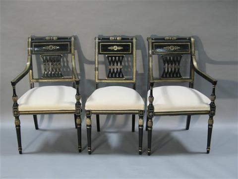 Appraisal: THREE SMITH WATSON REGENCY STYLE CHAIRS th century two arm