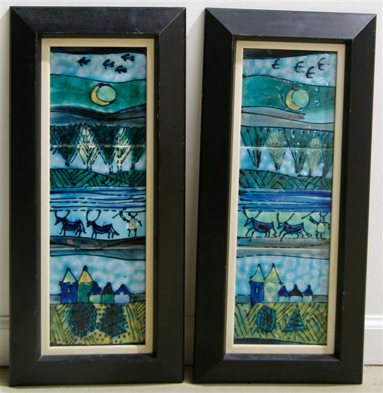 Appraisal: A Group of Five Framed Tile Works Harris G Strong