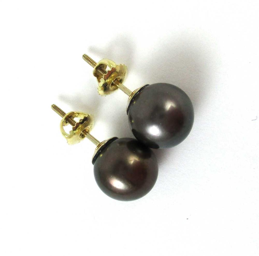 Appraisal: PAIR OF BLACK PEARL AND FOURTEEN KARAT GOLD EAR STUDS