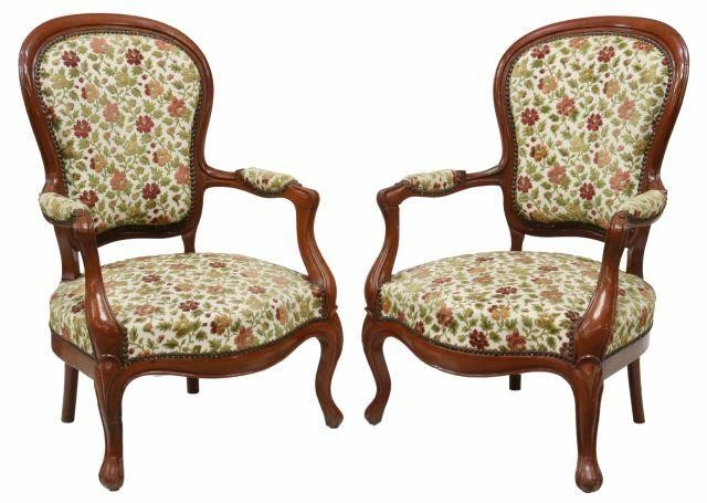 Appraisal: lot of French Louis Philippe period mahogany frame armchairs mid