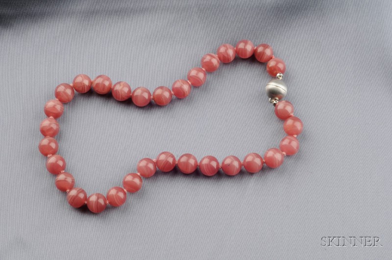 Appraisal: Rhodochrosite Bead Necklace composed of thirty-two beads each measuring approx