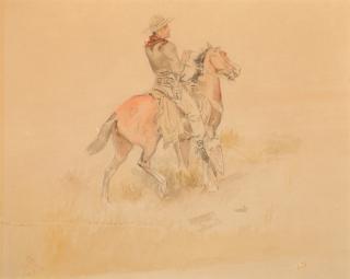 Appraisal: CHARLES M RUSSELL - The Shadow Rider circa On Guard