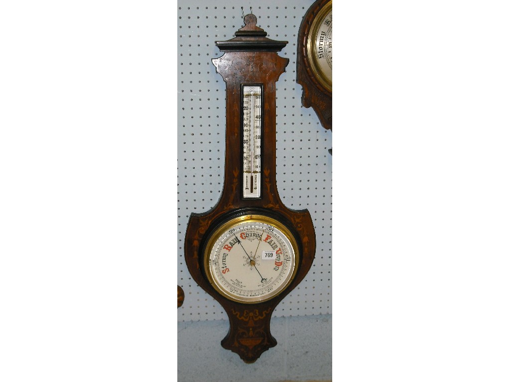 Appraisal: Rosewood aneroid barometer thermometer the white dial within a shaped