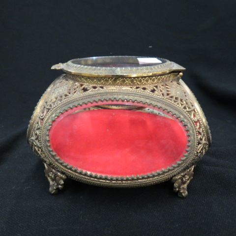 Appraisal: Italian Ornate Brass Dresser Box oval round glass medallions x