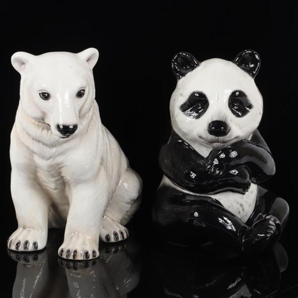 Appraisal: TWO LARGE ITALIAN HAND PAINTED CAPODIMONTE PORCELAIN BEAR CERAMIC ANIMAL