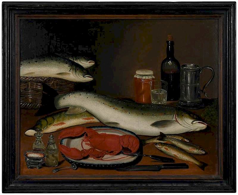 Appraisal: British School Still Life British th century Salmon and Lobster