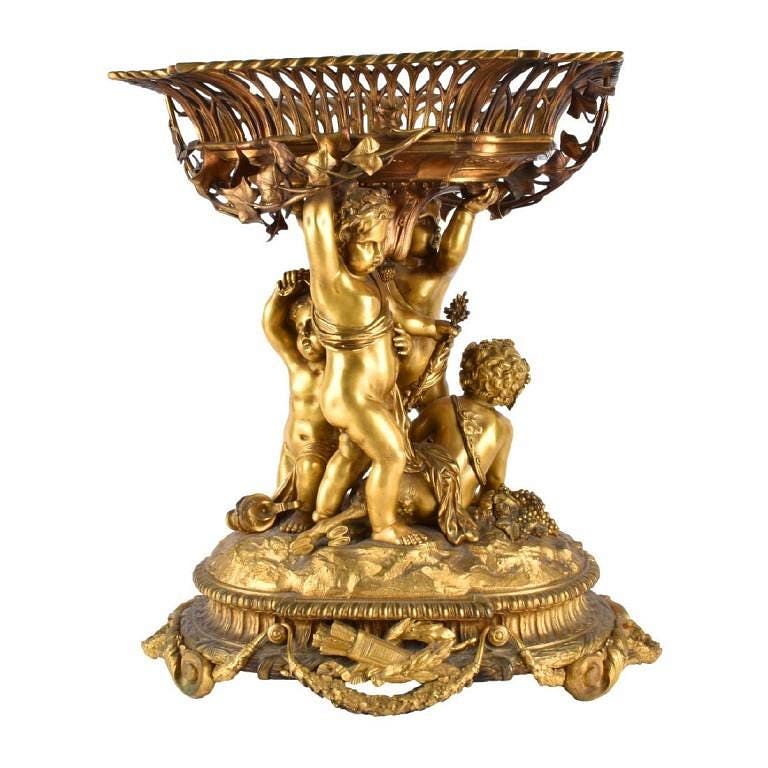 Appraisal: French Bronze Putti Centerpiece French Bronze Putti Centerpiece French Napoleon