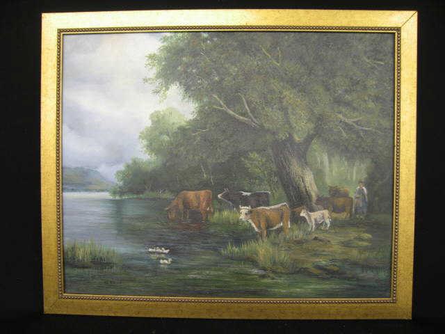 Appraisal: Gary Duda Oil Cows At the Stream on canvas listed