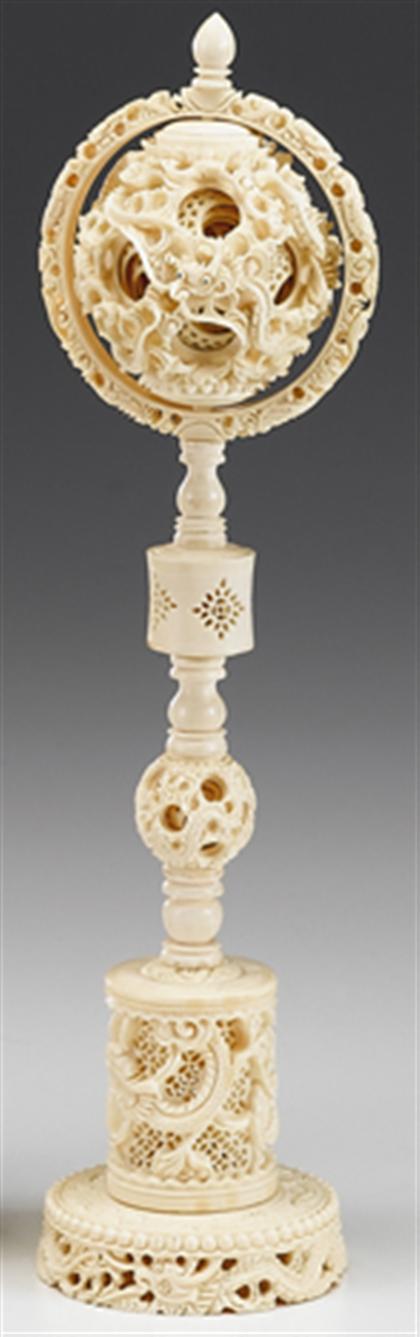 Appraisal: Good Chinese elephant ivory games ball on stand late th