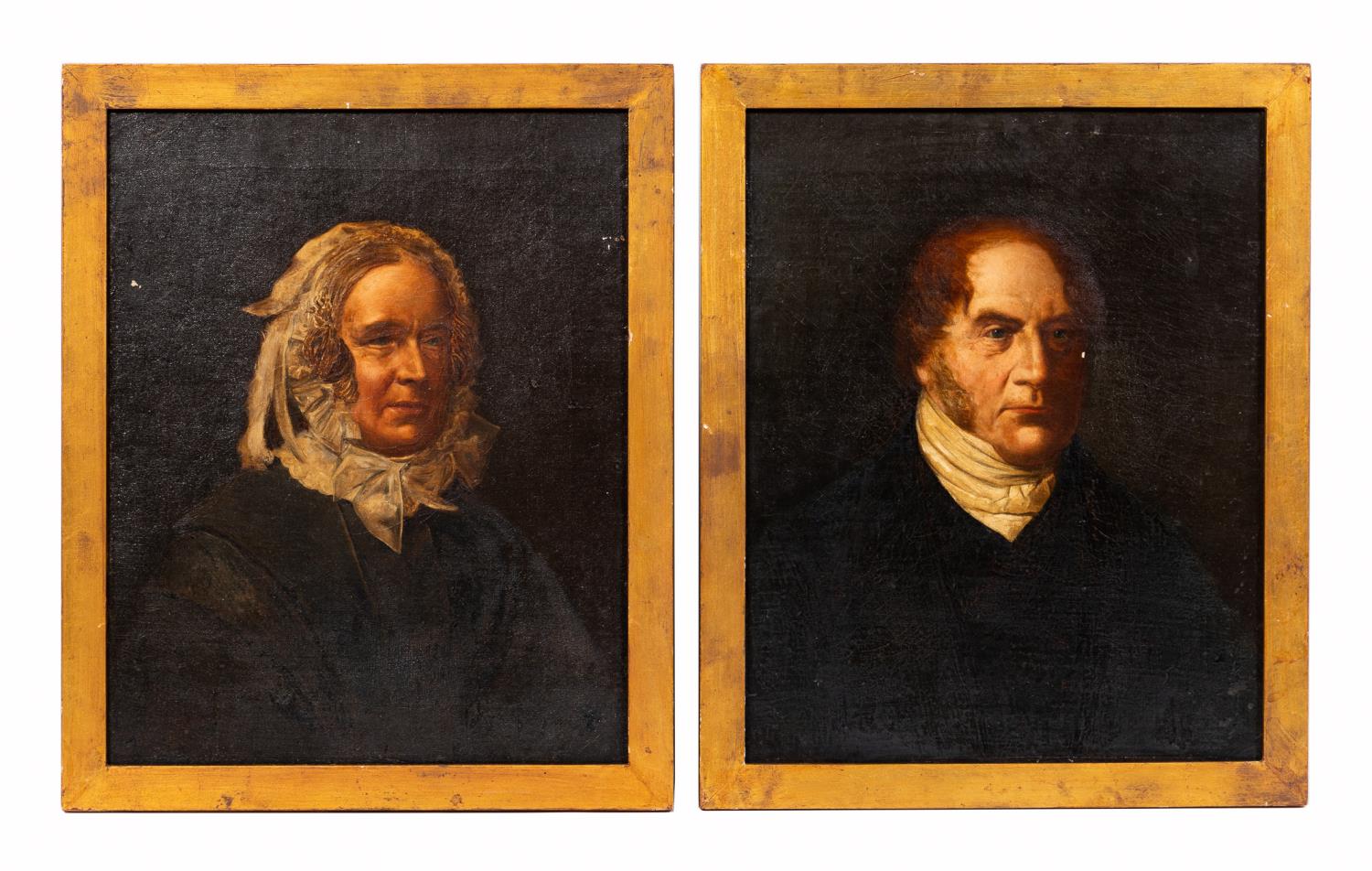 Appraisal: PAIR TH C HUSBAND AND WIFE OIL PORTRAITS American or