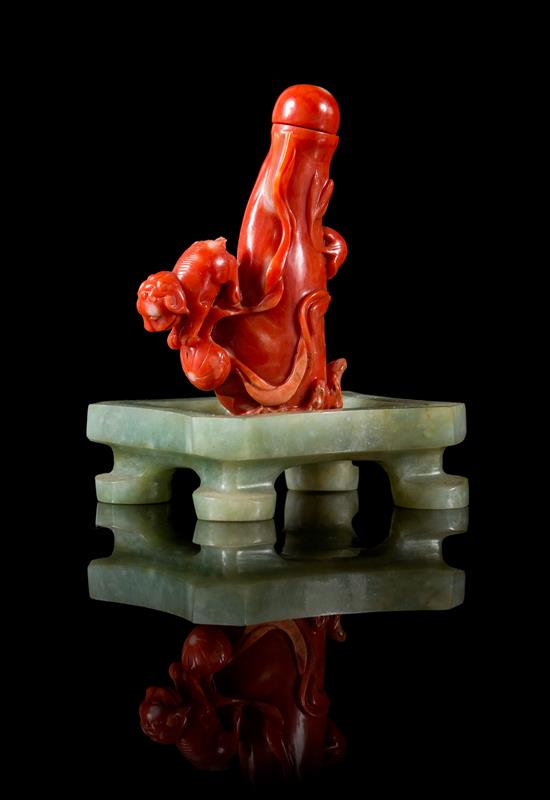 Appraisal: Sale Lot A Small Red Coral Vessel carved to depict