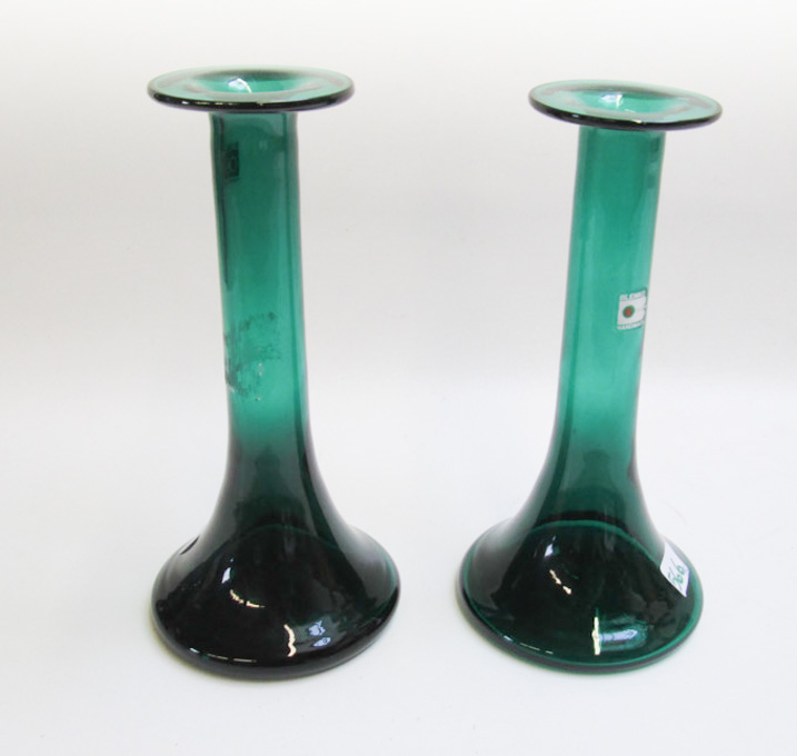 Appraisal: PAIR OF BLENKO ART GLASS VASES handmade green glass with