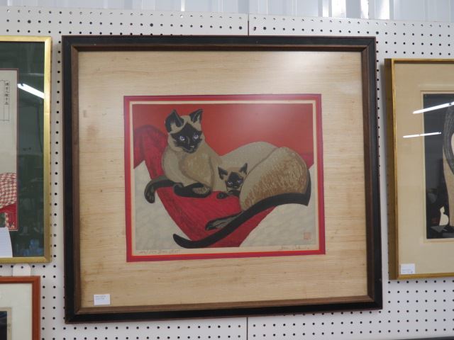 Appraisal: Junichiro Sekino woodblock Siamese Cats of signed well listed Japanese