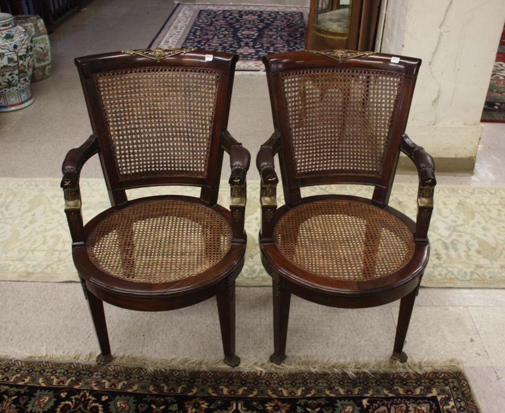 Appraisal: PAIR OF FRENCH EMPIRE STYLE ARMCHAIRS Continental th century mahogany