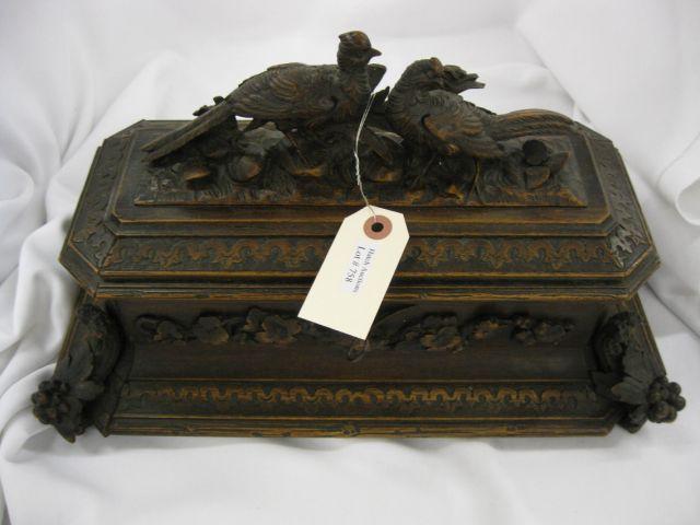 Appraisal: Black Forest Carved Wooden Jewelry Casket or Box pheasants of