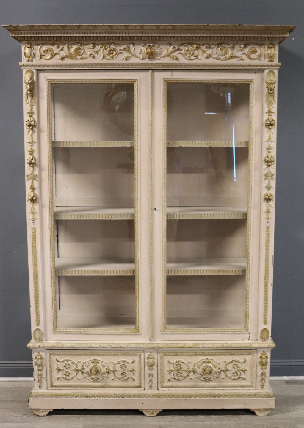 Appraisal: ANTIQUE CONTINENTAL CARVED GILT PAINTED Bibliotheque Great size and nicely