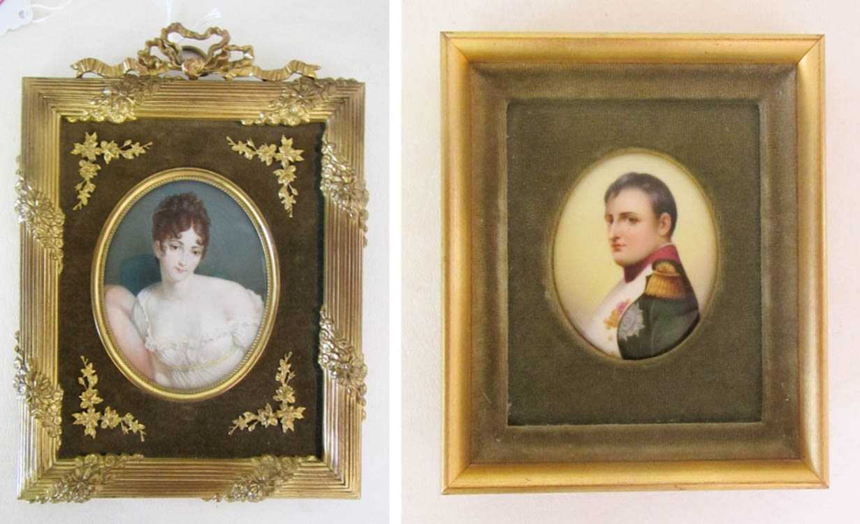 Appraisal: TWO MINIATURE OVAL OIL PORTRAITS th c of Napoleon and