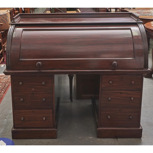 Appraisal: A Victorian mahogany cylinder desk with maple veneered and fitted