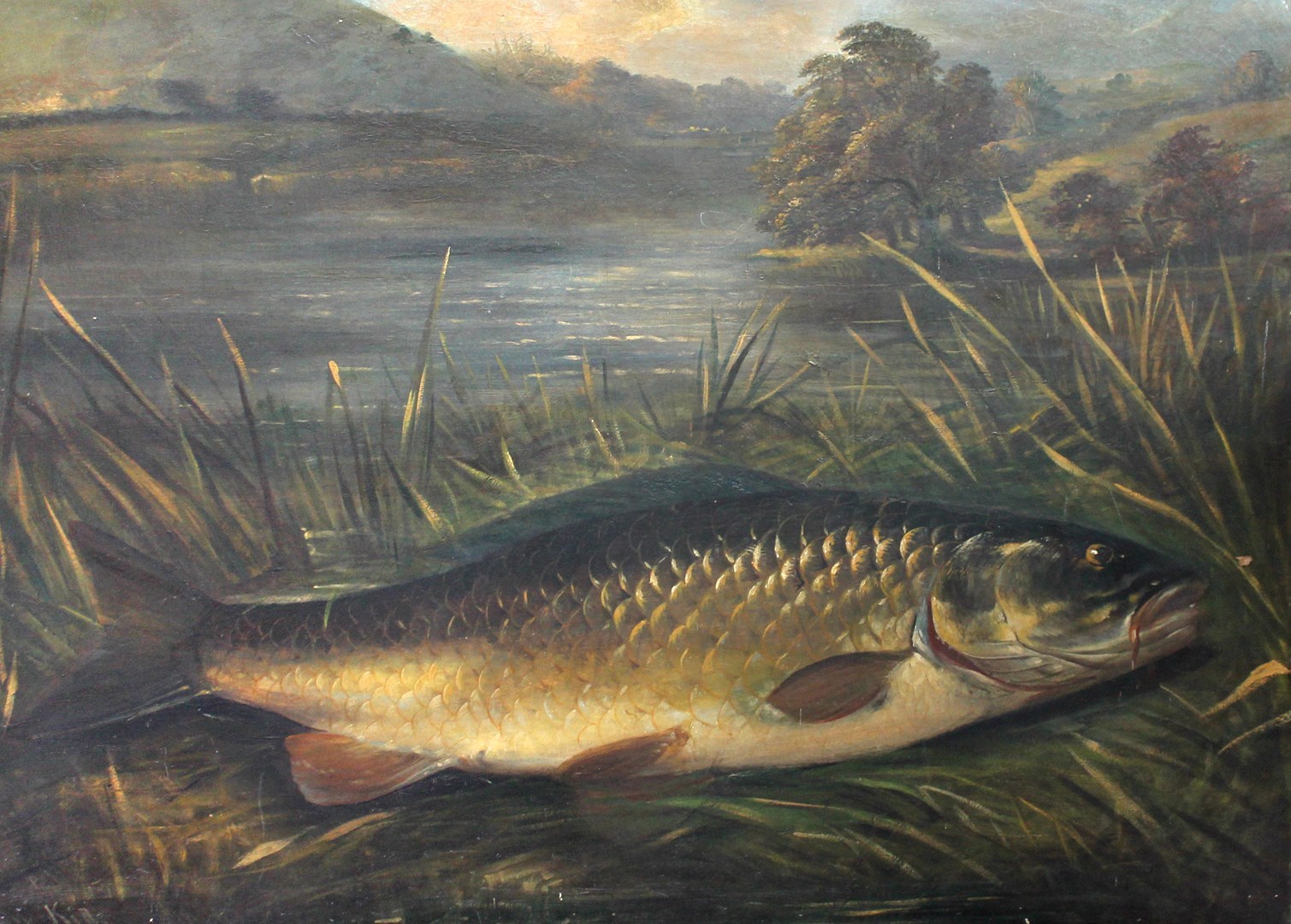 Appraisal: W Kid th century The Catch of the Day oil