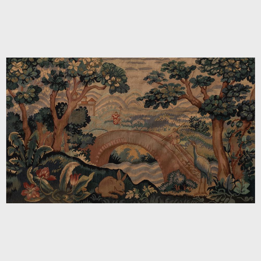 Appraisal: Flemish Tapestry Pastorale Fragment x in frame Condition Minor wear