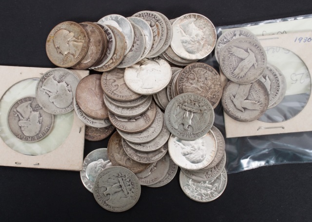 Appraisal: Fifty-five U S silver quarter dollars various dates and mints