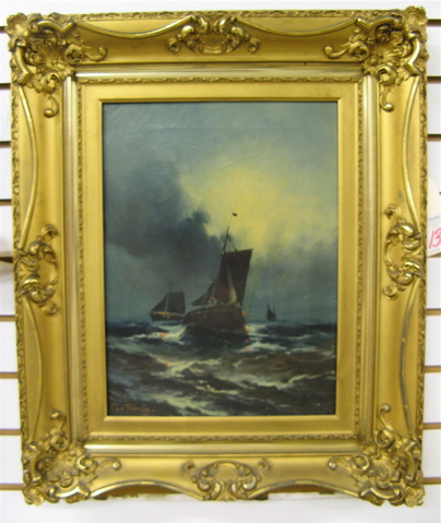 Appraisal: C THOMAS OIL ON CANVAS American th century Fishing boats