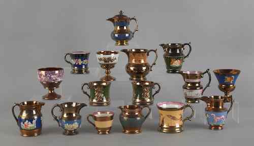 Appraisal: Collection of copper luster th c sixteen pcs tallest -