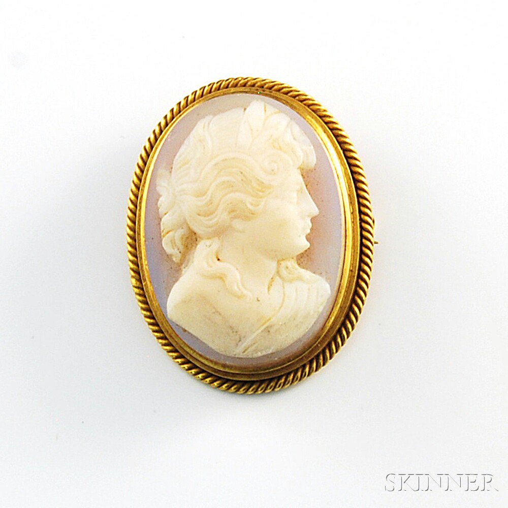 Appraisal: kt Gold-framed Hardstone Cameo Pendant Brooch depicting a classical-style figure