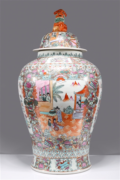 Appraisal: Large Chinese famille rose enameled porcelain covered vase with audience