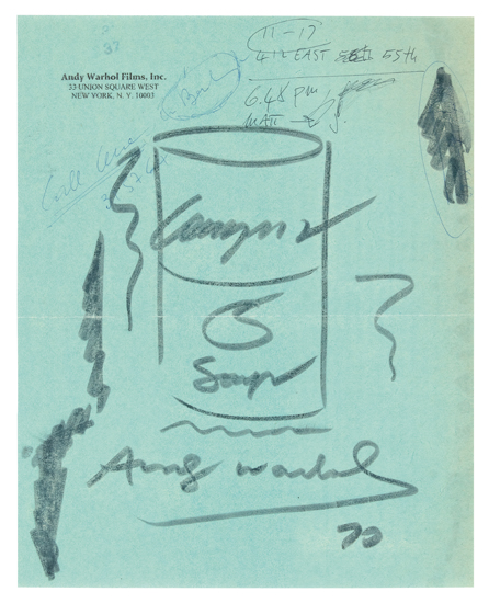 Appraisal: ANDY WARHOL Campbell's Soup Can Felt-tip pen and black ink