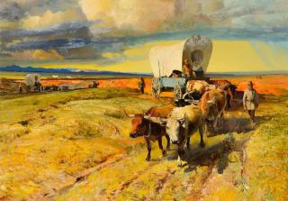 Appraisal: Robert Amick - The Pioneersoil on canvas inchessigned lower left