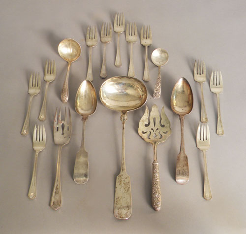 Appraisal: Group of sterling and coin flatware and serving utensils ozt