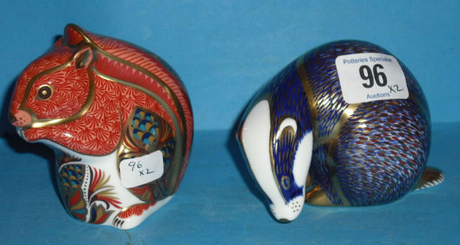 Appraisal: Royal Crown Derby Paperweights Badger and Red Squirrel Both Boxed