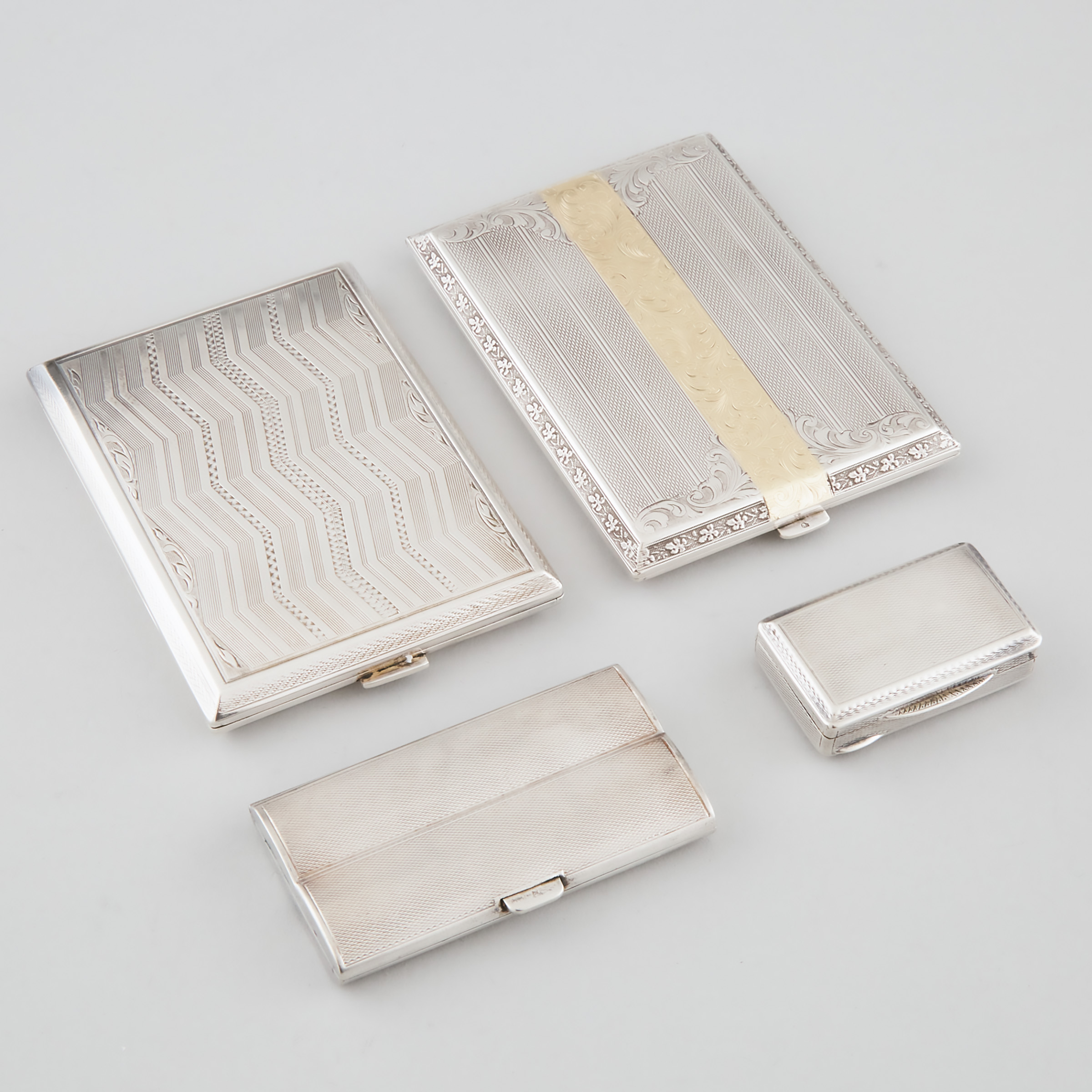 Appraisal: Three Austrian Silver Cigarette Cases and a Snuff Box th