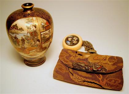 Appraisal: Japanese satsuma vase toge The r with a tobacco pouchOvoid