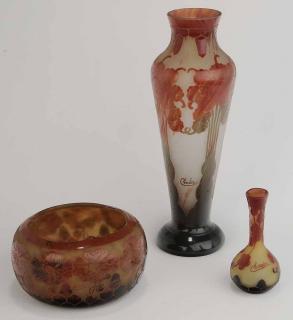 Appraisal: Three Cameo Vases Marked Charder th century tall vase with