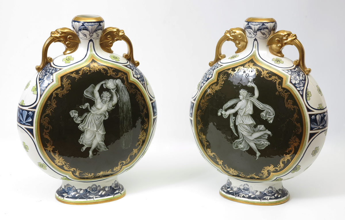 Appraisal: A GRAND PAIR OF ROYAL WORCESTER MEDALLION VASES Extraordinarily large