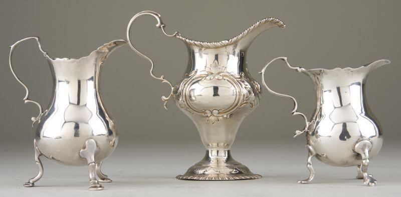 Appraisal: Three George III Sterling Cream Jugs the first of pear