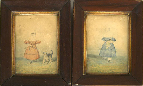 Appraisal: Pair of watercolor portraits of two young girls th c