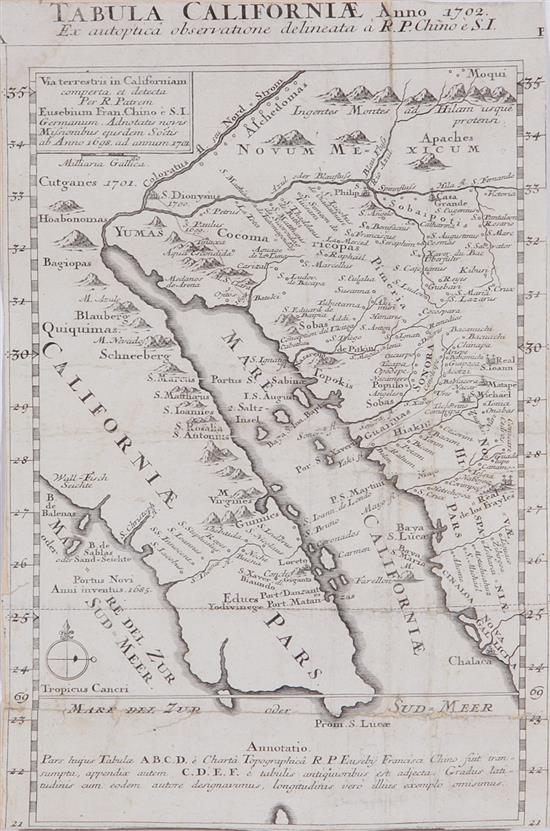 Appraisal: Early map California Fra Eusebio Kino published Augsburg TABULA CALIFORNIAE