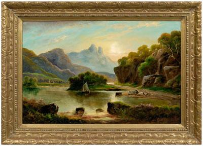 Appraisal: Scottish School painting titled verso stretcher Loch Ard signed indistinctly