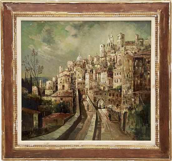 Appraisal: Italian school th century HILLSIDE VILLAGE oil on board framed