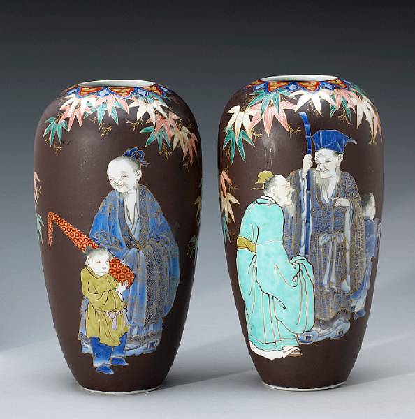 Appraisal: A pair of Fukagawa porcelain vases Meiji Taisho Period Of