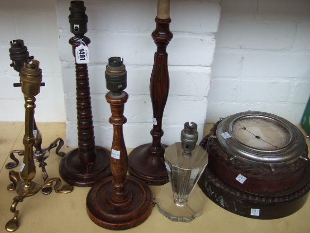 Appraisal: A quantity of metalware collectables including a turned oak lamp