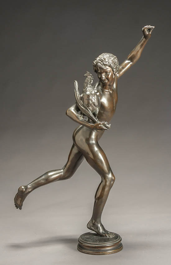 Appraisal: Italian Bronze Figure of a Running Nude with Cockerel After