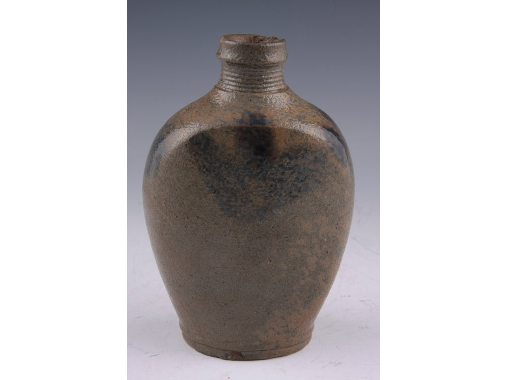 Appraisal: Cobalt Decorated Stoneware Flask Early th c flattened ovoid form